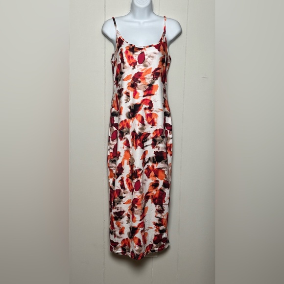 NWT SHEIN Elegant Red and Orange Spaghetti Strap Sheath Maxi Dress Size M - Picture 1 of 8